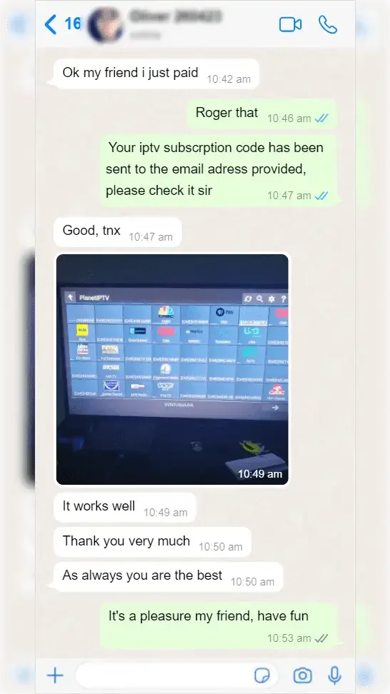 WhatsApp-Gespräch zwischen einem Abonnenten und dem IPTV Anbieter-Support — Screenshot 4 von 9