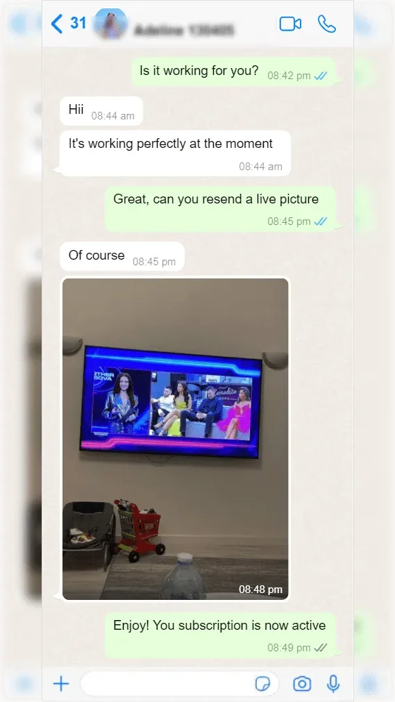 WhatsApp-Gespräch zwischen einem Abonnenten und dem IPTV Anbieter-Support — Screenshot 6 von 9