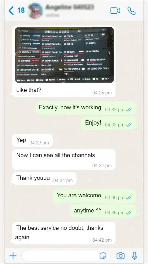 WhatsApp-Gespräch zwischen einem Abonnenten und dem IPTV Anbieter-Support — Screenshot 9 von 9